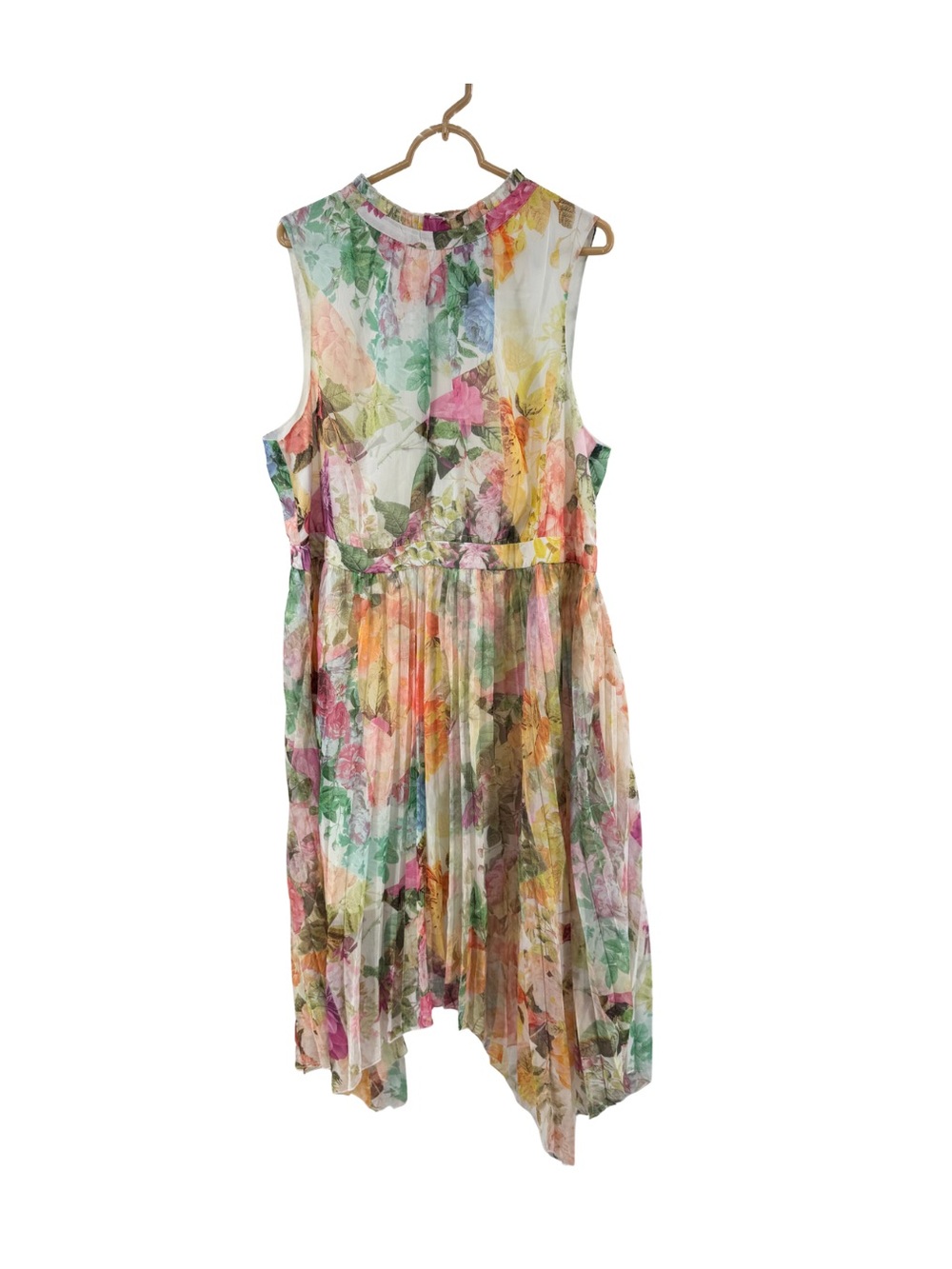 Vince Camuto Floral Sheer Midi Dress watercolor Multicolor 18W pleated feminine